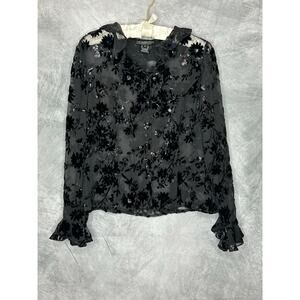 VTG Top Women SZ 10 y2K Black Burnout Velvet 90s  Whimsigoth Sheer Witchy Event